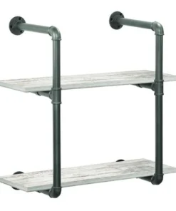 Dakota™ 24"W X 10"D Barnwood 2-Shelf Pipe Wall Shelf
