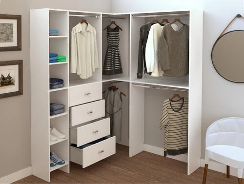 Dakota Closets™ 63-1/8"W X 86-1/2"H White Corner Walk-In Closet System -Dakota Store 2905672 P SC