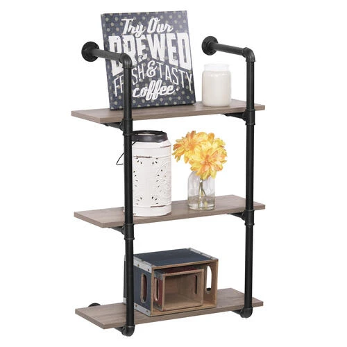 Dakota™ 10" Black Pipe 3-Shelf Bracket - 2 Pack Dakota™ 10" Black Pipe 3-Shelf Bracket - 2 Pack -Dakota Store 49610 WithItems
