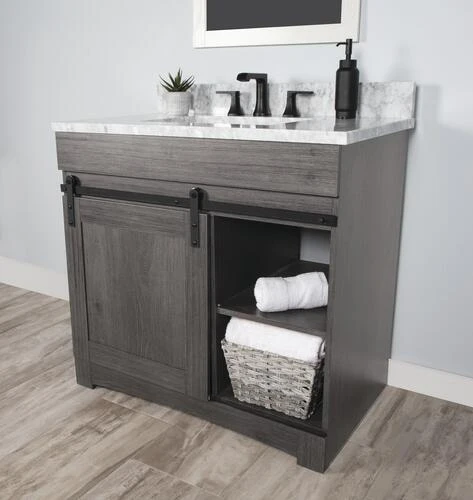 Dakota™ Sliding Barn Door 36"W X 21-5/8"D Charcoal Bathroom Vanity Cabinet 12 Dakota™ Sliding Barn Door 36"W X 21-5/8"D Charcoal Bathroom Vanity Cabinet - Image 12